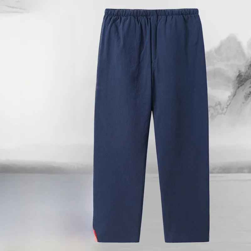 

Thiened Flannel Men's Cotton-Polyester Blend Winter Trousers Loose Fit Warm ly Men's Clothing Casual Long Pants