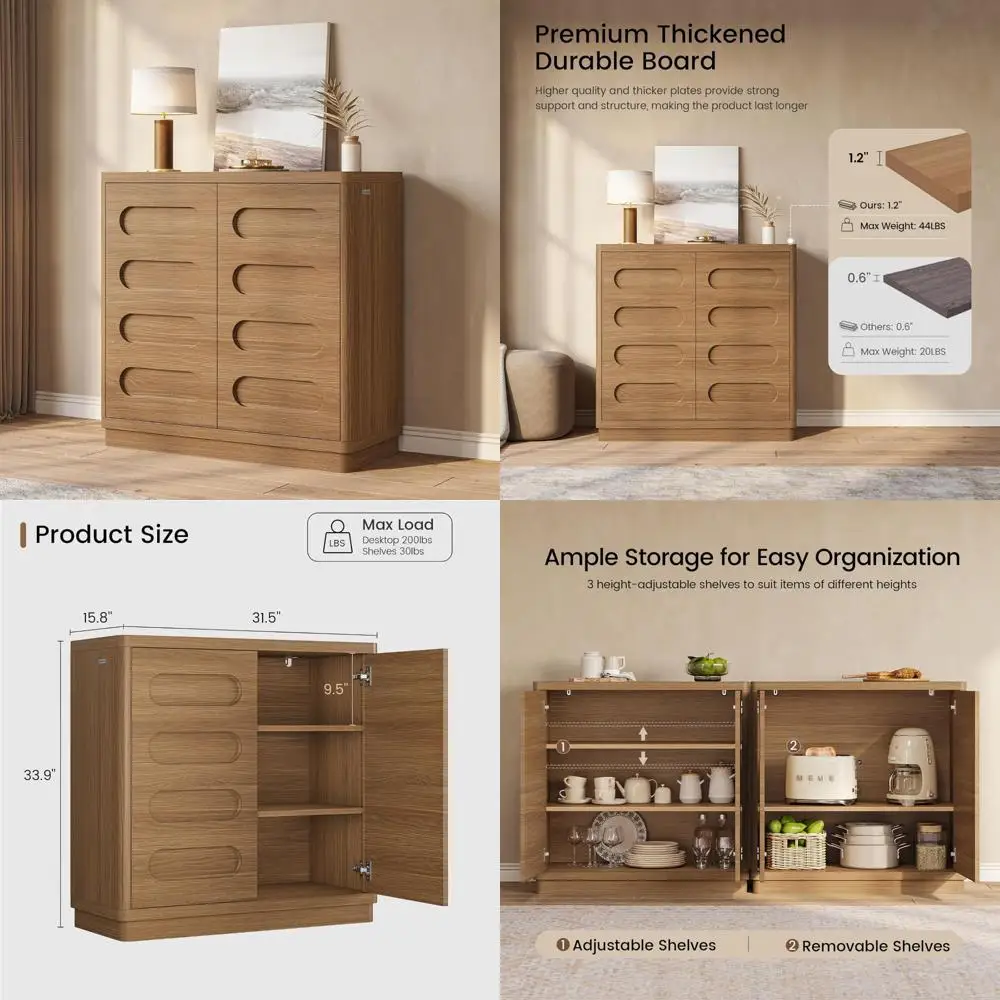 Storage Buffet Cabinet with Arc-Style Sideboard, 2-Door Design and Adjustable Shelves, Spacious Dining Room Console Table