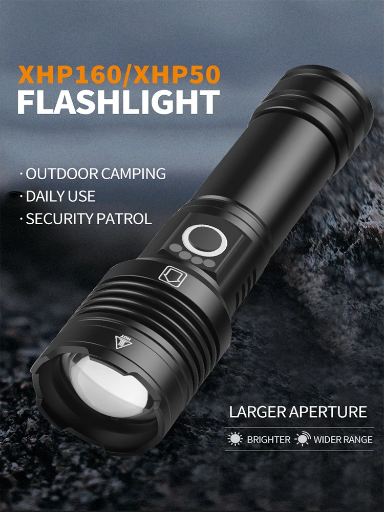 

XHP160 Tactical LED Flashlight Rechargeable 18650/26650 Battery Camping Lantern Cob Emergency Lamp Power Bank Zoom XHP70.2 Torch