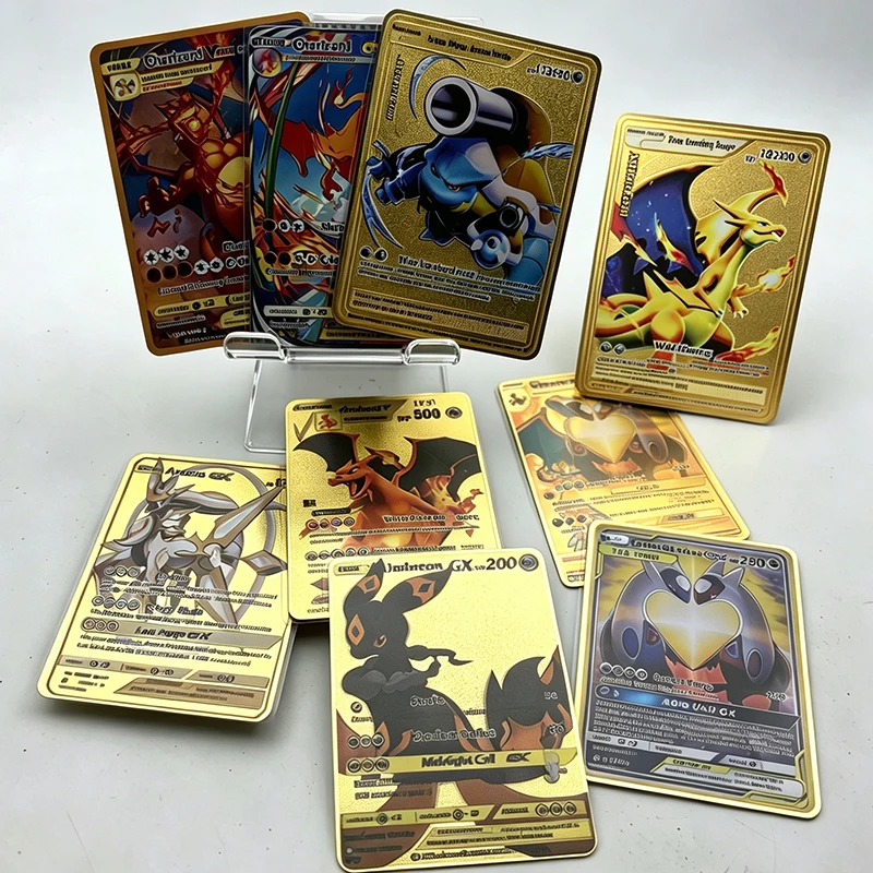 10000HP Points  Mega Card  Metal Charizard  Blastoise Arceus Card Golden English Mewtwo  Anime Collection Cards Gift