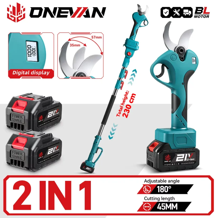 Cisaille de taille à poteau télescopique sans balais, 45MM, 2 en 1, outil de taille de jardin sans fil à branches hautes pour batterie 21V 18V