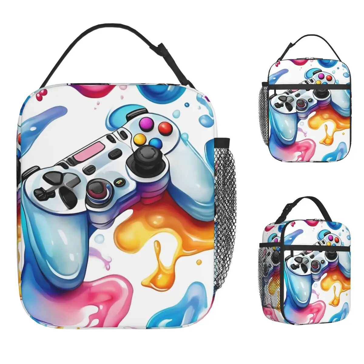 Game Controller Funny Lunch Bag Picnic Lunch Box For Women Casual Print Thermal Tote Handbags Oxford Portable Zipper Cooler Bag