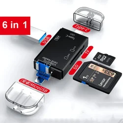 SD Card Reader USB C Card Reader 6 In 1 USB 2.0 TF/Mirco SD Smart Memory Card Reader Type C OTG Flash Drive Cardreader Adapter