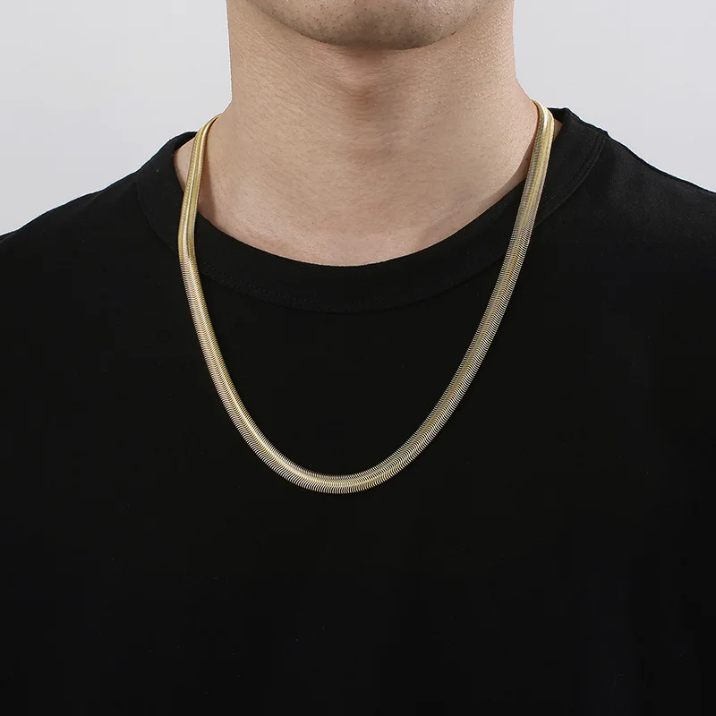 5/8mm Width Stainless Steel Flat Necklace Waterproof Filmy Snake Chain Men Gift Jewelry 60CM Length Choker Clavicle Necklace