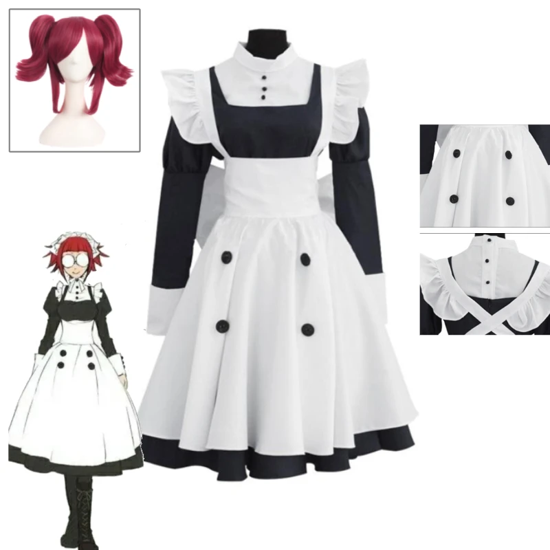 

Black Butler Meyrin Cosplay Costume Red Hair Sharpshooter Maid Outfit Green Dress White Apron Full Set for Women Cosplay Party