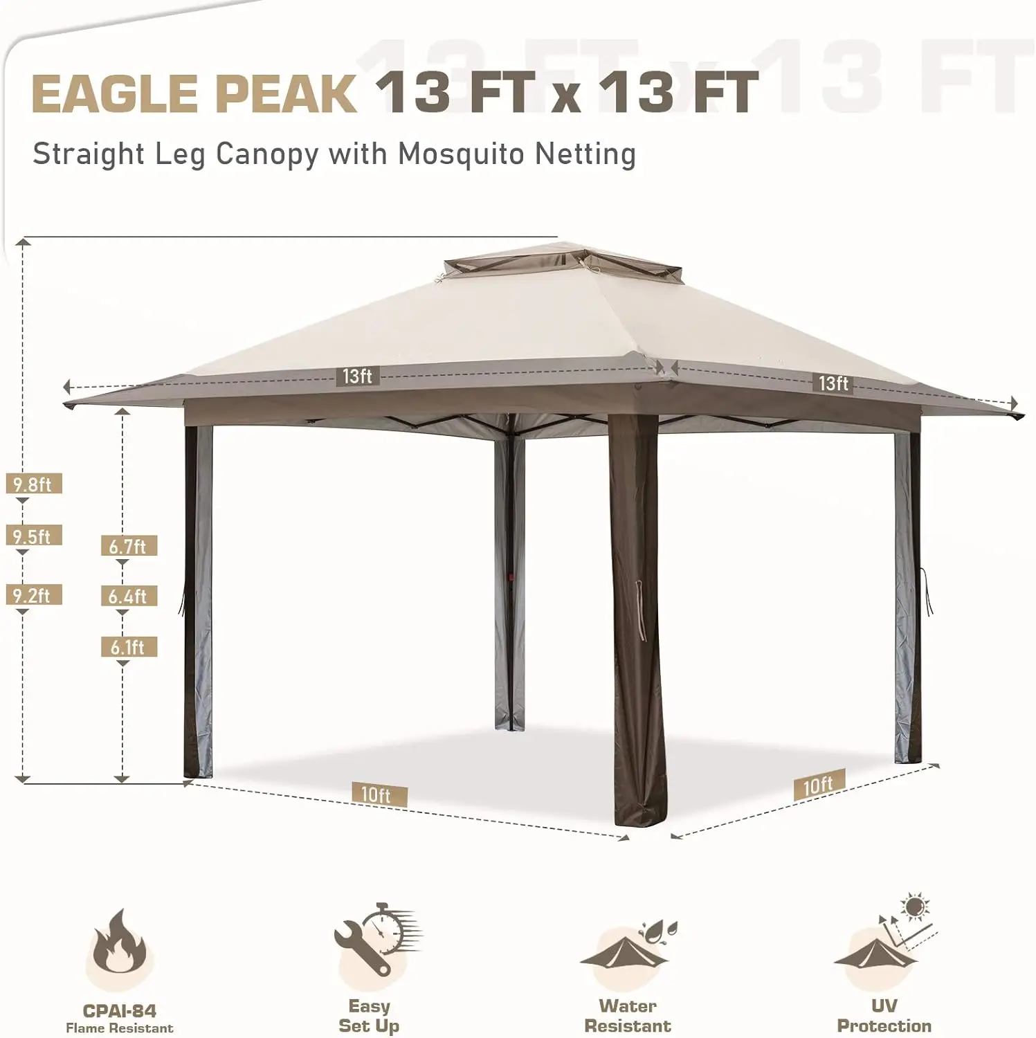 Shelter Canopy Pop Up with Mosquito Netting, 13x13FT Outdoor Gazebo Canopys Easy Set-up Folding Shelter, Shade Canopy