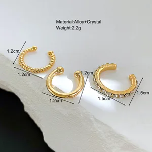 Moda Simples Cor do Ouro Cristal Clipe Brincos para Mulheres Meninas Minimalista Metal Mirco Pave Rhinestone Falso Piercing Ear Jóias 12 principais vendas fake piercing orelha - №12