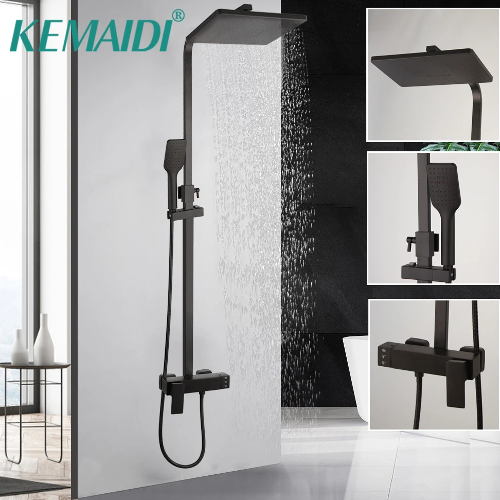 

KEMAIDI Matte Black Shower Set Wall Mount Rainfall 10 Inch Shower Head 3 Ways Bathroom Bathtub Shower Faucet Set Mixer Taps