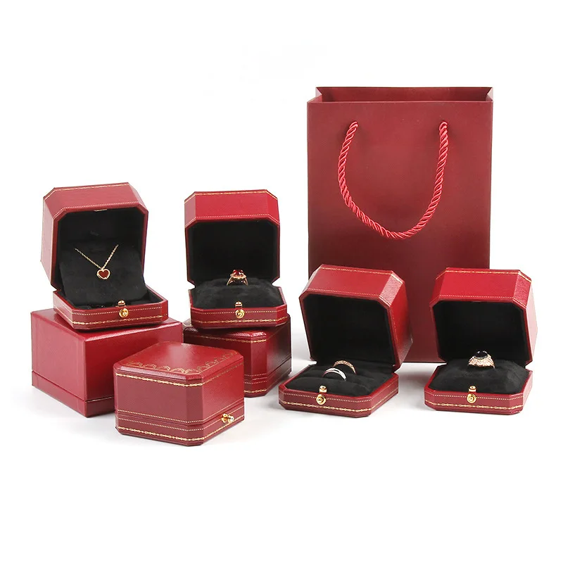 Luxury Fashion Travel Red Watch Bag Necklace Stud Earrings Ring Pendant Bracelet Storage Jewelry Gift Collection Box No Logo