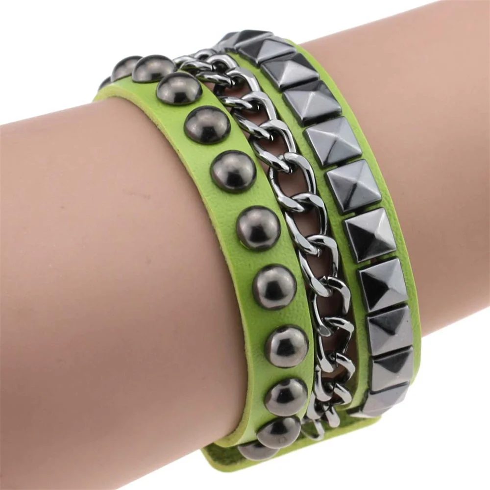 Boho Purple Goth Bracelets For Women Punk Spike Rivets PU Leather Charm Bracelet Cuff Bangles Festival Jewelry Party Gifts