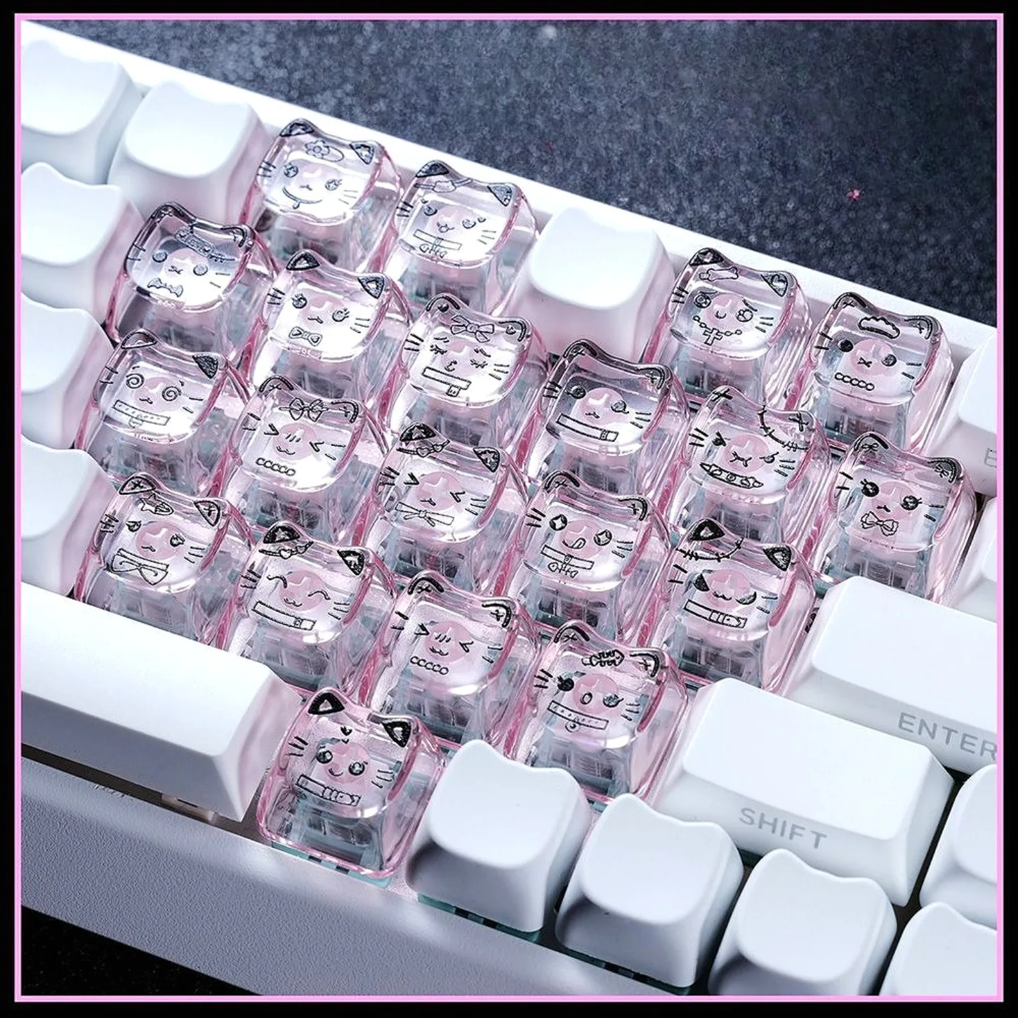 Sweet Cool Cat MAO Love Transparent Keycap Kit PC 39 Additional DIY Personalized Keycaps for 60/64/84/98/108 Mechanical Keyboard