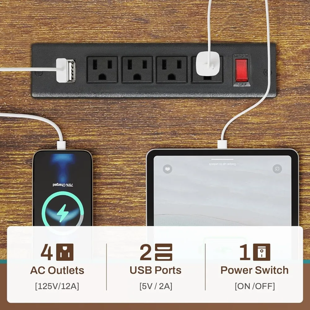 SEDETA-L Shaped Computer Desk com luzes LED, mesa de canto reversível, Power Outlet e Pegboard