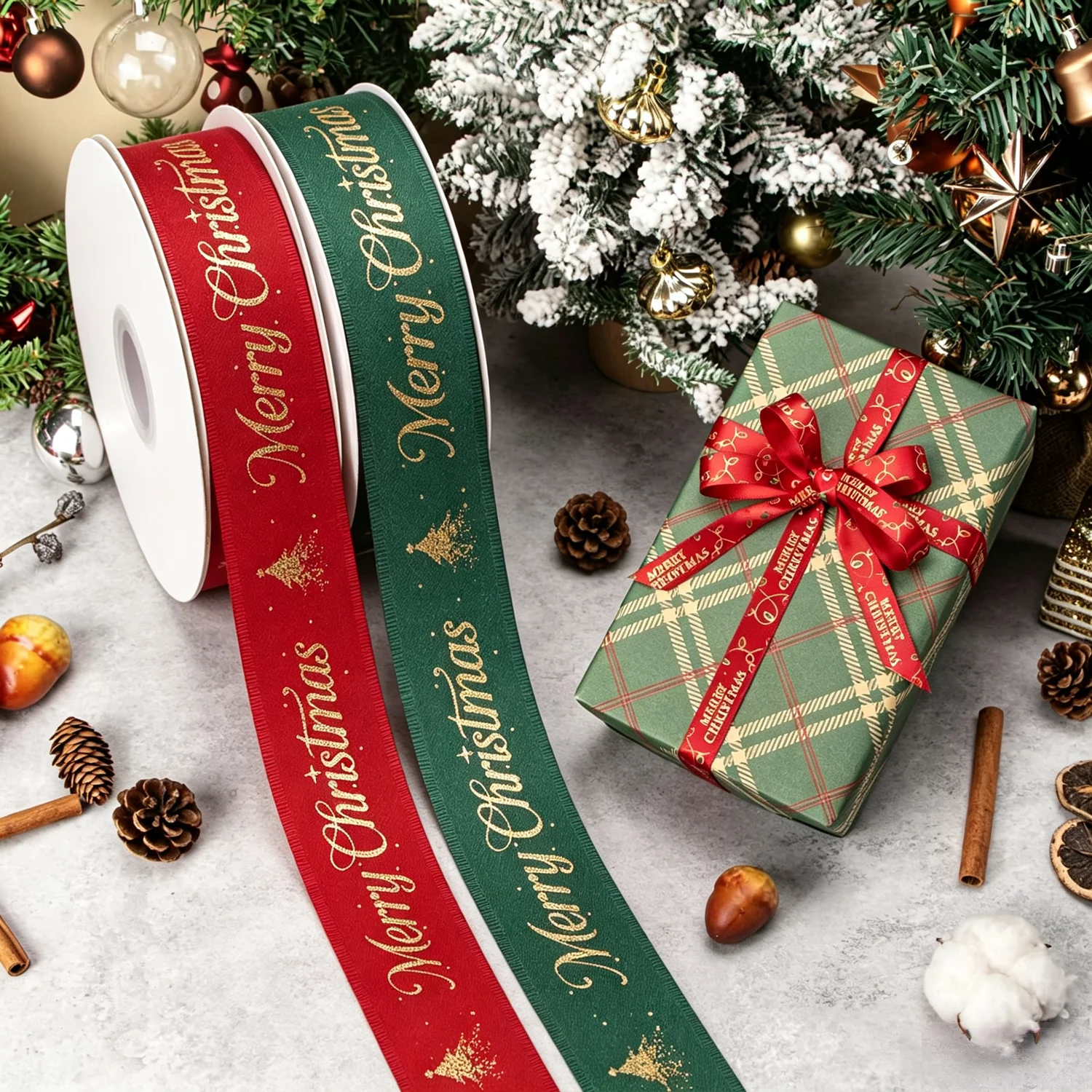 5 Yards 25 mm Weihnachtsband, bedrucktes Weihnachts-Polyesterband für handgefertigtes Design, Weihnachtsdekoration, DIY-Geschenkverpackung