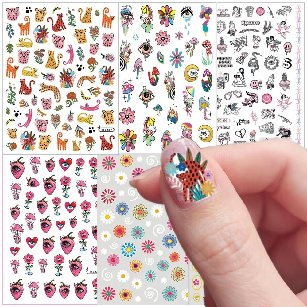 

Flower leopard bowtie butterfly hot stamping pink blue bow leopard print Xmas 3d nail art sticker decal nail silder