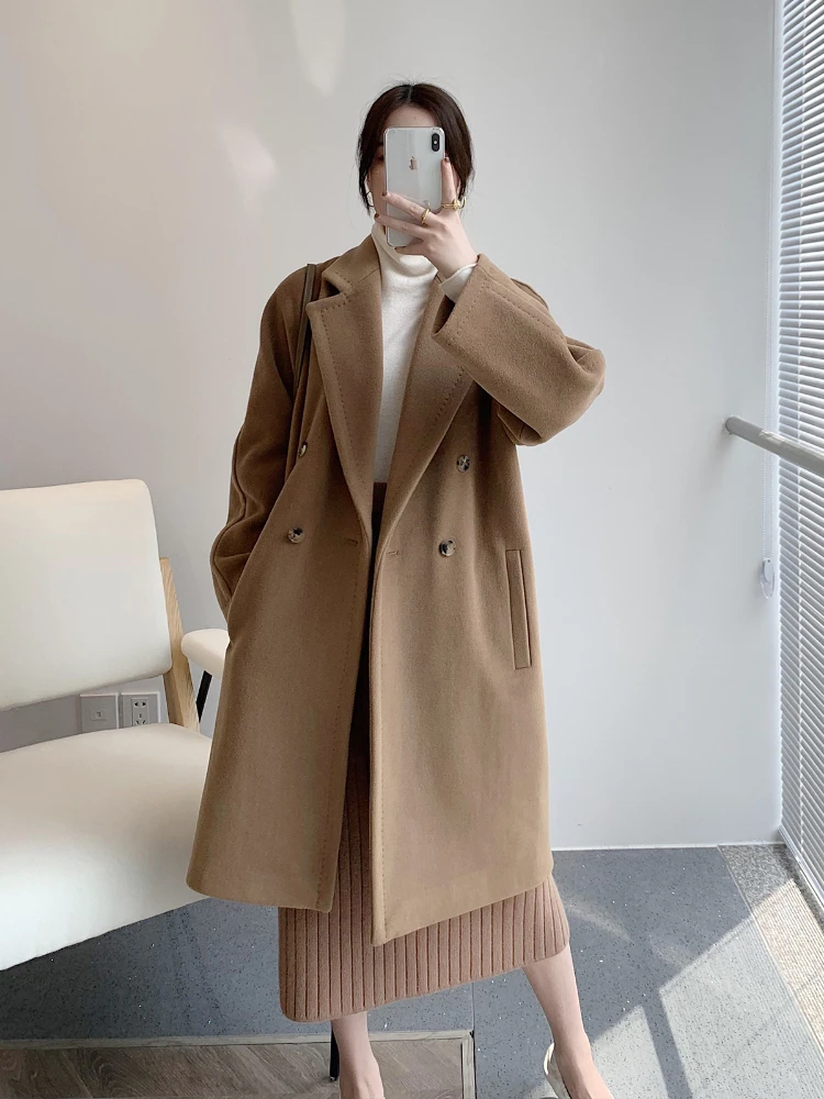 M home camel baiocco camel fleece coat double-breasted short 101801 silhouette 2024 autumn and winter high-end coat