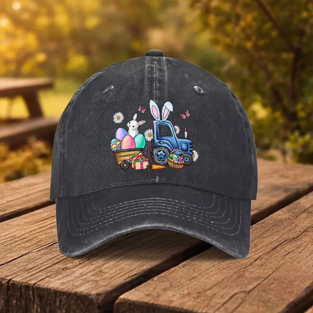 Easter Bunny Tractor Print Baseball Cap, Unisex Fashion Duckbill Cap, Suitable for Outdoor Sports, Fitness, Travel, and Outings,
