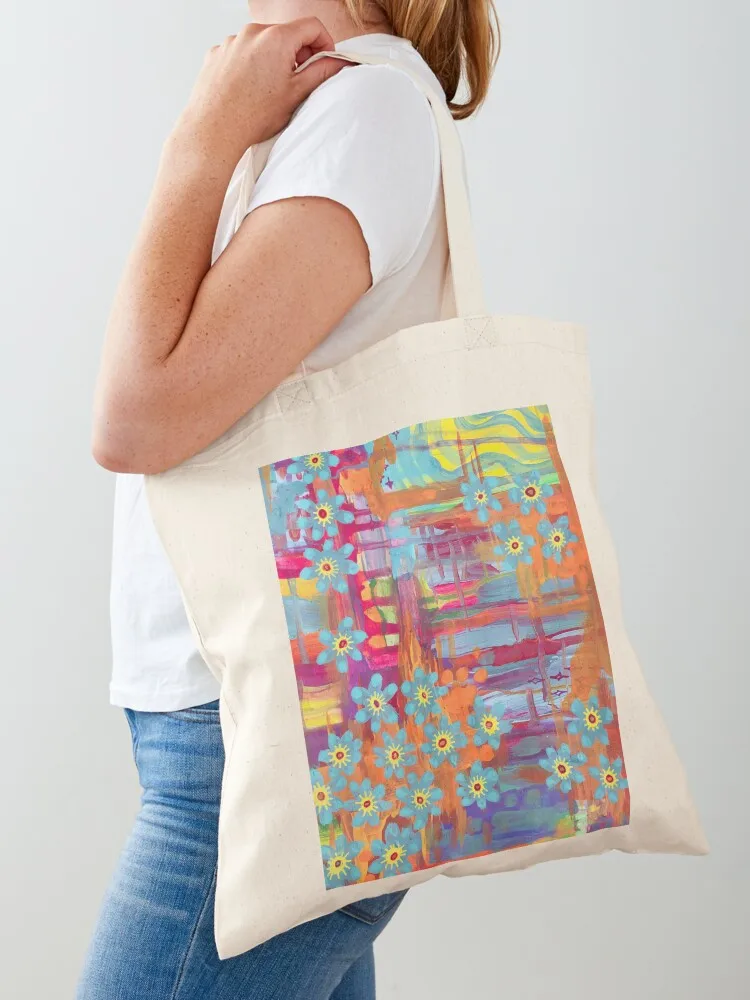 

Colorful Blue Flowers Pattern Painting Tote Bag large size bags custom fabric bag Cloth bag cute tote