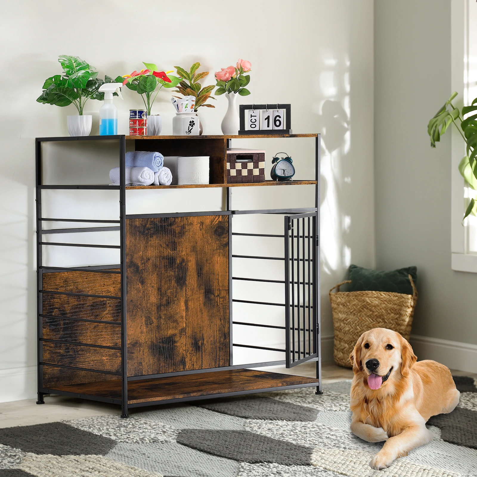 Dog Crate, Wood Kennel Indoor Cages Kennel Furniture, For Dogs And Decorative Pet House Dog Cage Side End Table