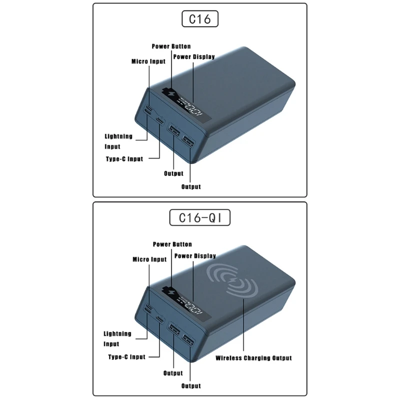 LCD Display 16x18650 Battery Case 5W/10W Wireless Charging Box QC3.0 PD Power Bank Shell