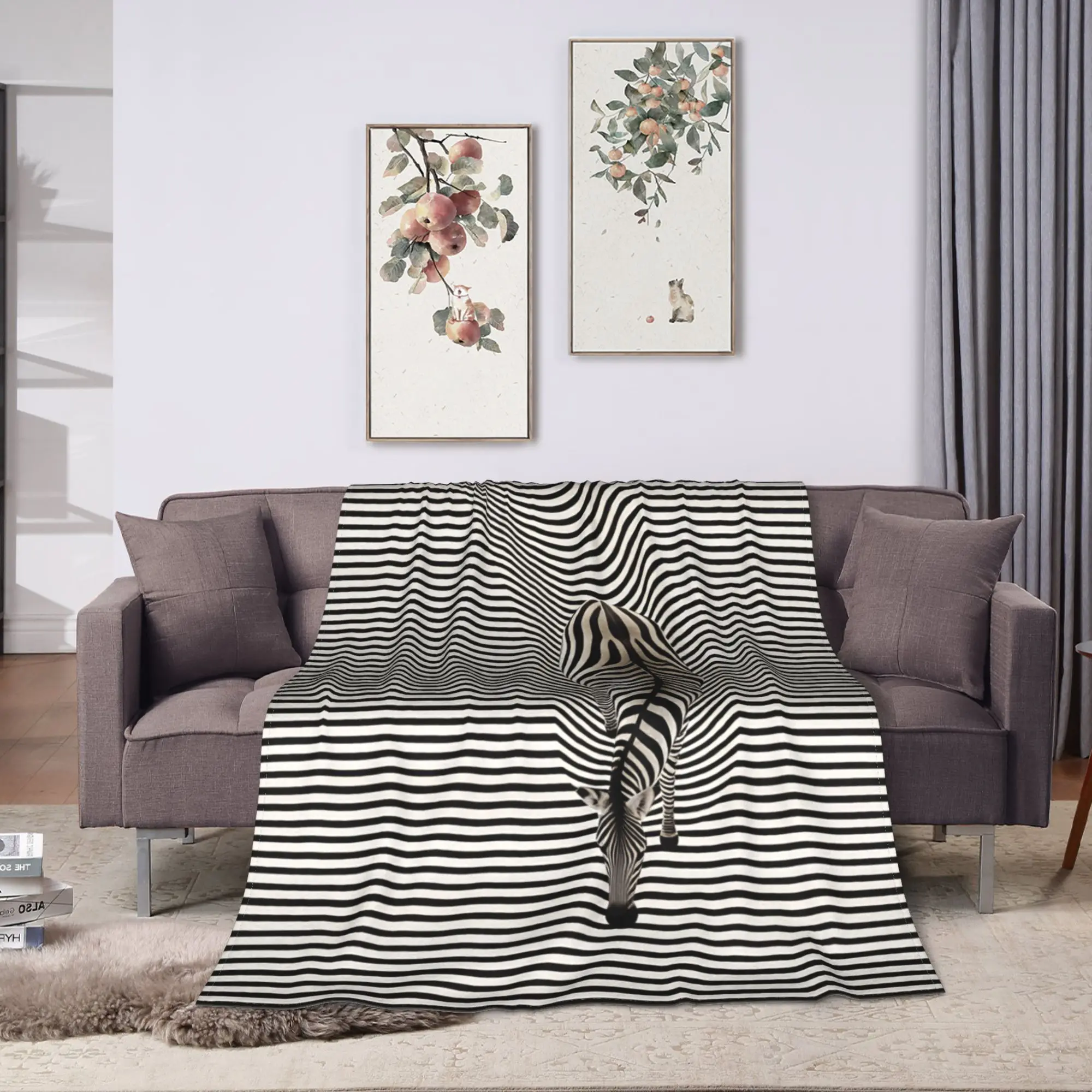 Warm Throw Blanket Travel Zebra Optical Art Wavy Stripe Illustration Blankets Flannel Bedspread For Outdoor Funny Sofa Bed Cover