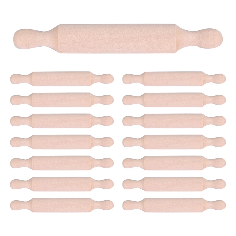 15 Pieces Wooden Mini Rolling Pin 6 Inches Long Kitchen Baking Rolling Pin Small Wood Dough Roller for Children Fondant