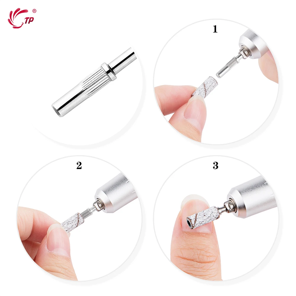 TP 5 uds broca de mandril de 3mm para bandas de lijado de uñas soporte de anillo de papel de lija de manicura de acero inoxidable accesorios de taladro de uñas de 3/32 ''
