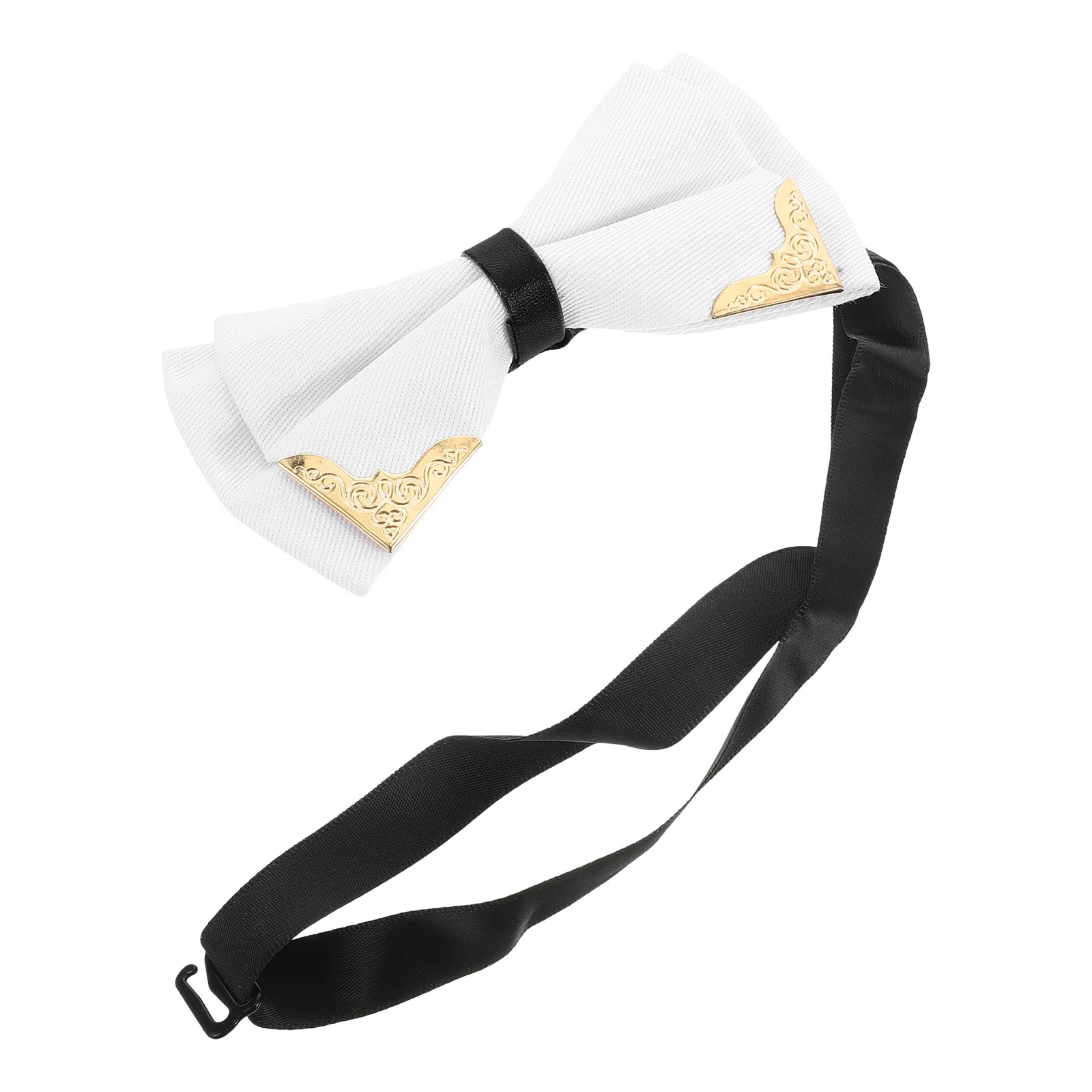 

White Metal Trim Bow Tie Pre-Tied Adjustable Men Bowtie Formal Tuxedo for Wedding Groom Groomsmen Party Events