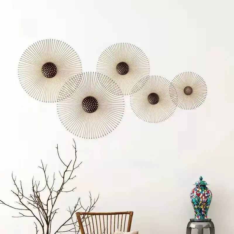 mc-30-40-50-60-70CM Home Bedroom 3d Decoration Round Leaves Gold Wall Art Decor Metal Dropshipping DDP^