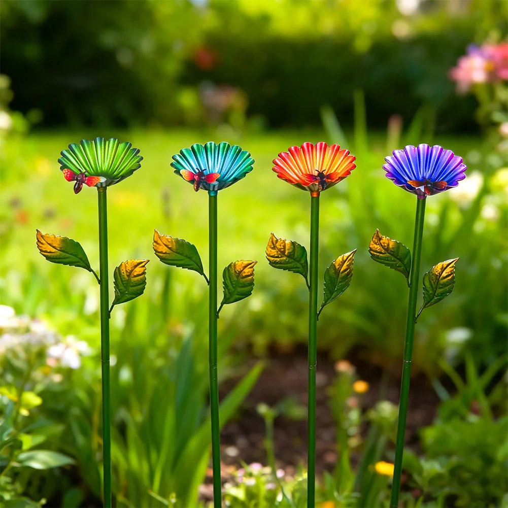 Garden Wrought Iron Flowers Decor Animal Food Cups Multi-color Flower Grass Lawn Layout Bees Animals  Metal Water Dispensers