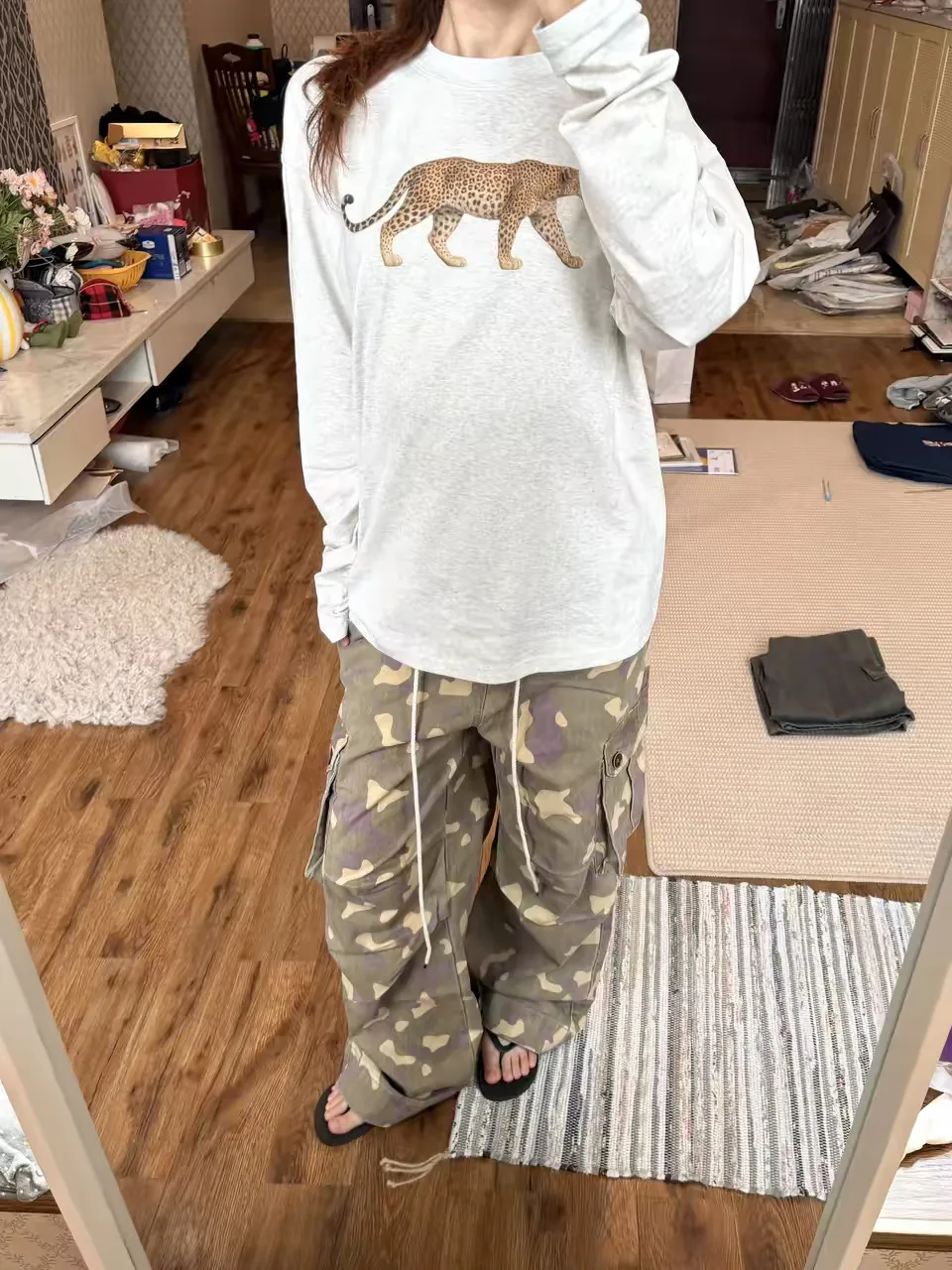 American Style Loose Fit Long Sleeve Pure Cotton Grey T-Shirt Women's Autumn Casual Lazy Style Single Piece Upper Wear