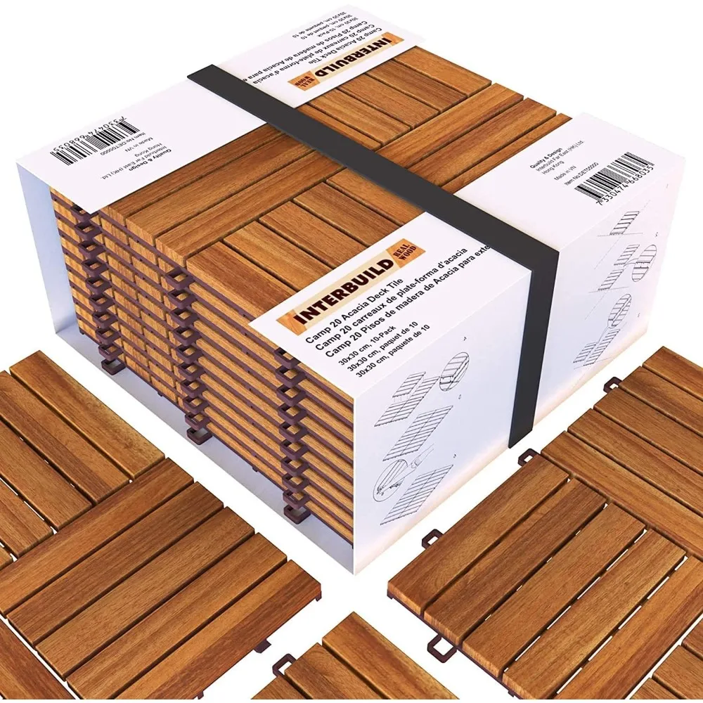 Interbuild Acacia Hardwood Interlocking Patio Deck Tiles, 12