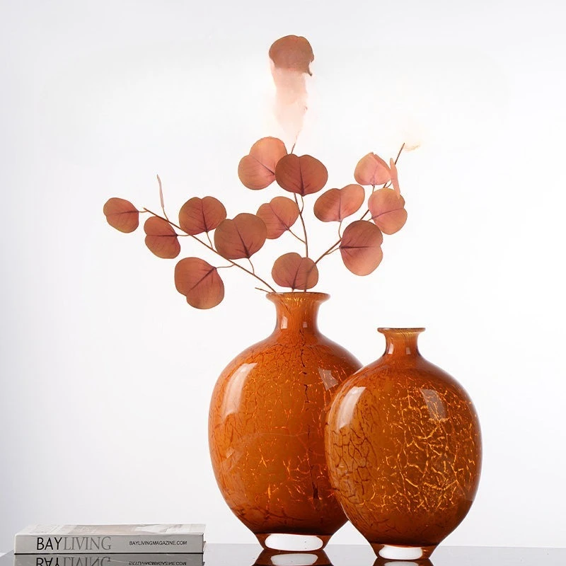 Turtle crack flat flower device, light luxury high-end glazed vase
