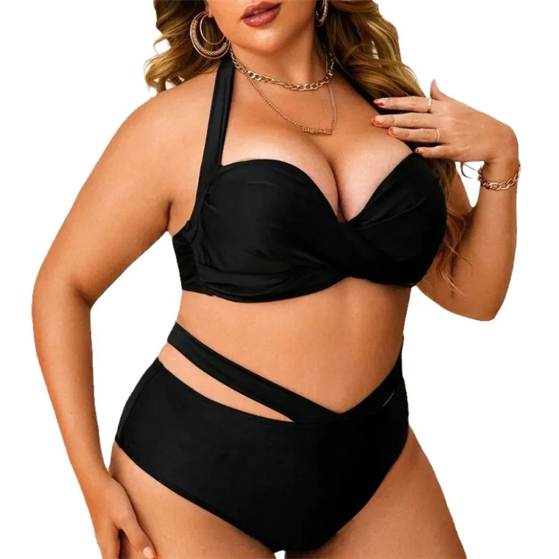 Women High Waisted Bikini Set Push Up Deep V Plus Size Swimsuit Tops Padded Female Beachwear Swimwear 2 Piece Bathing Suits