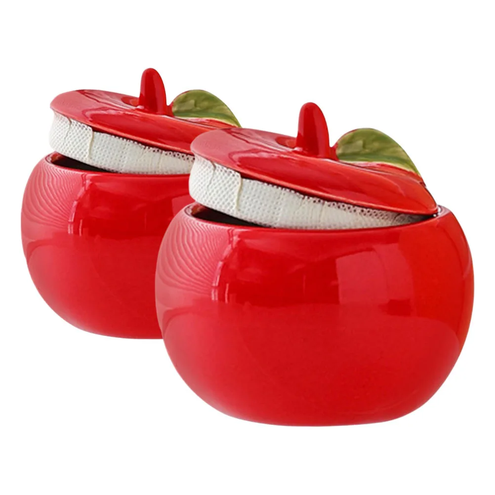

2Pcs Ceramic Apple Jars Xmas Decorative Storage Containers Red Candy Dish Tea Canister Candy Apple Boxes