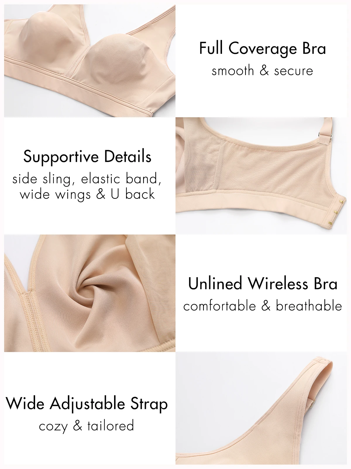 Women\'s Wireless Bra Support Plus Size Full Coverage Unlined Comfort Sleep Smooth Bralette