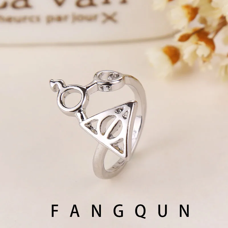 New Fashion Rings for Women Men Girl Lightning Glasses Deathly Hallows Adjustable Rings Christmas Gift Jewelry