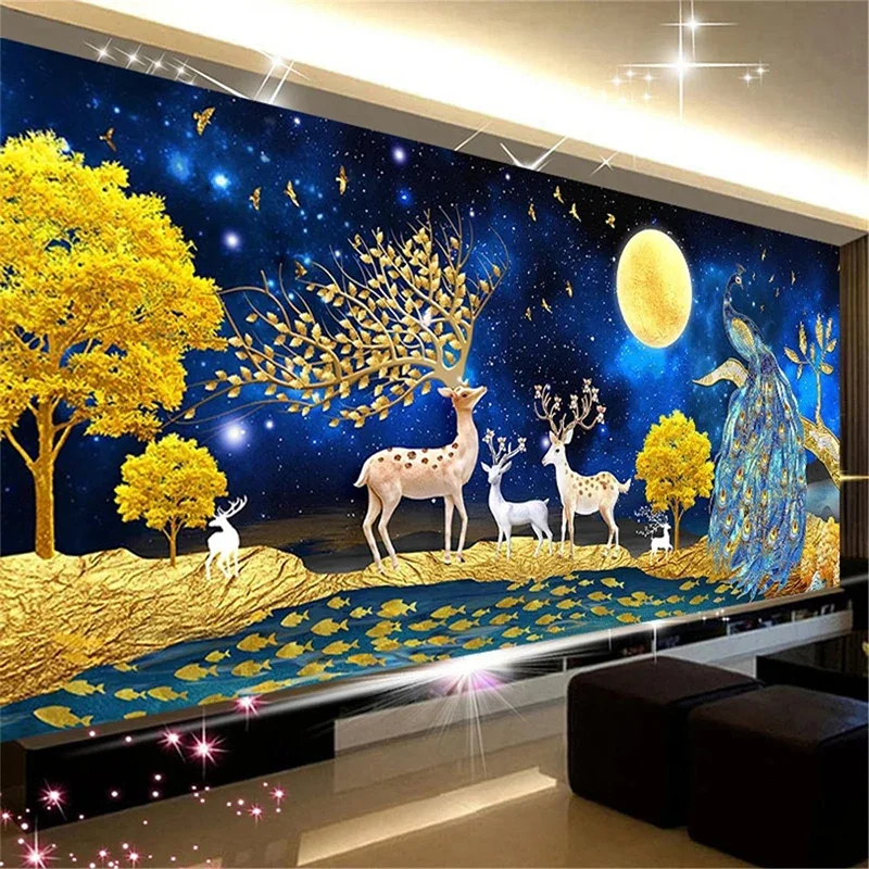 Elk Peacock 5D Diamond Painting Full Diamond Embroidery Large Living Room Office Home Decor Landscape Diamond Cross Stitch Kits