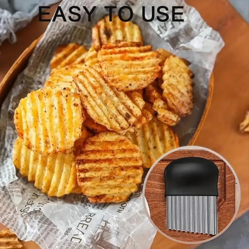 2pcs Stainless Steel Crinkle Cutter for Veggies- Large French Fry Slicer, Potato Knife with Non-Slip Handle, Veggie Cutter Fruit and Vegetable Wavy Chopper Kitchen Cutting Tool