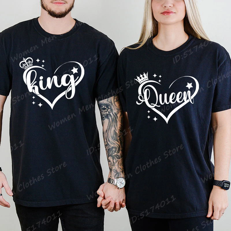 

King And Queen Graphic T-shirts Matching Couple Shirts Mr Snd Mrs T-Shirts Engagement Honeymoon Short Sleeve Solid Color T Shirt