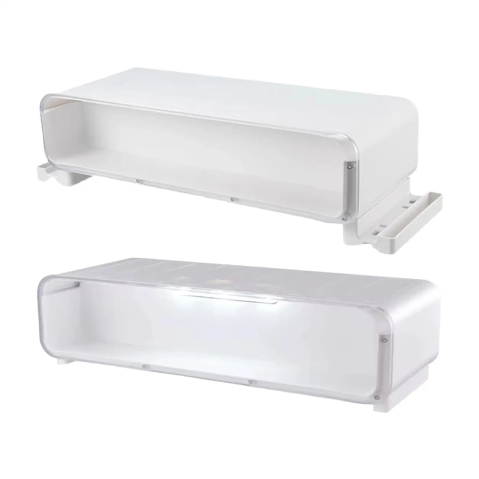 Sleek White Computer Monitor Stand with Storage Drawer Illuminated Desktop Holder for Office Home Organization
