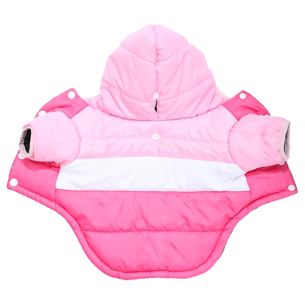 Warme Hundejacke mit Kapuze, Wintermantel für kleine und mittelgroße Hunde, weiche, wattiert Baumwollkleidung für Welpen, winddichtes Outfit mit Leinenloch. – Detail 7