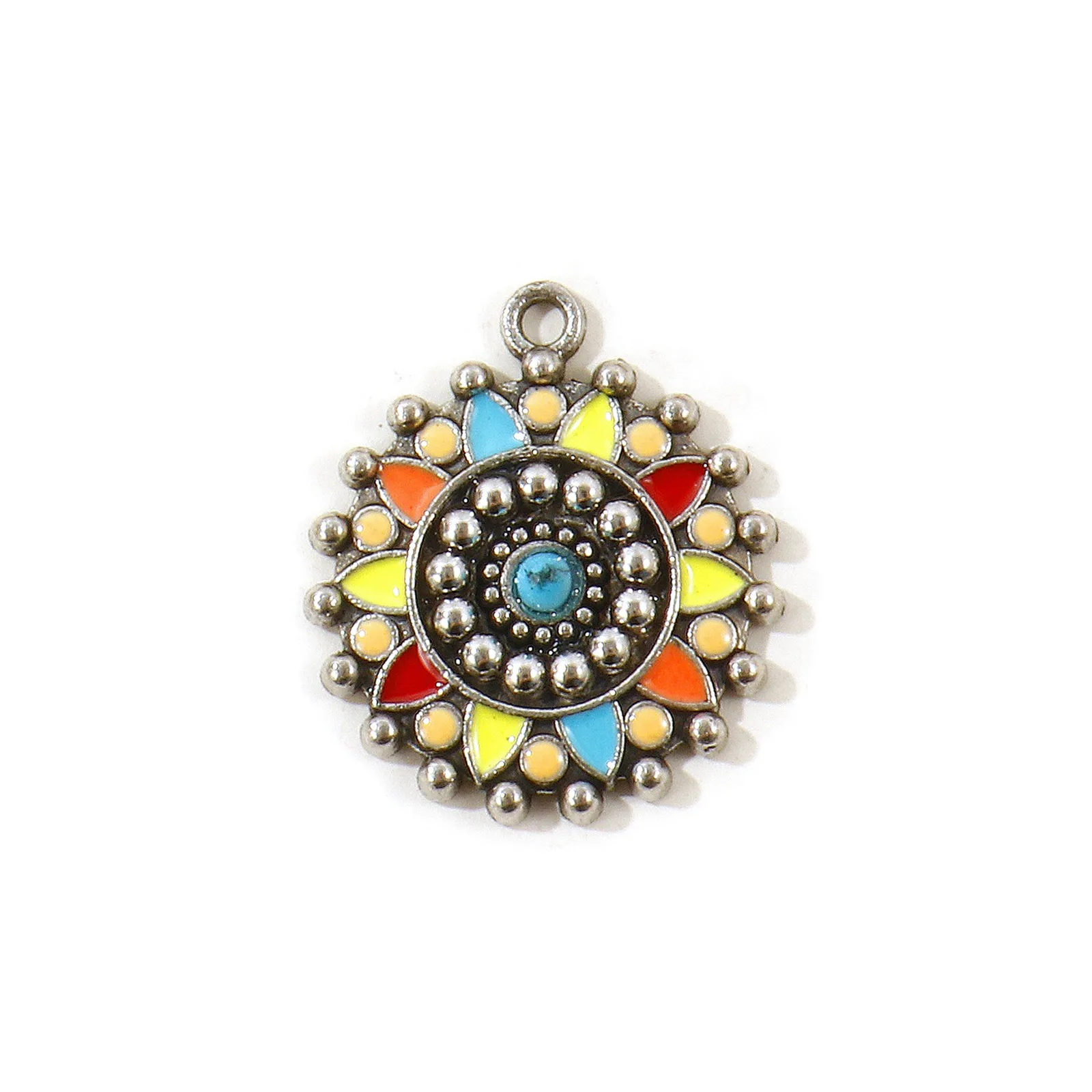 5 Stück Vintage Bohemia Charms, mehrfarbige Emaille-Anhänger aus Zinklegierung, rund, für Frauen, DIY-Halskette, Schmuck, Geschenkzubehör, 25 mm x 22 mm – Detail 7