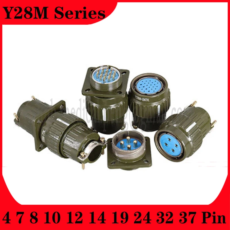 Y28M Series Fast Buckle Aviation Cable Industry Connector Plug Socket Male Female 4 7 8 10 12 14 19 24 32 37 Pin Army Green