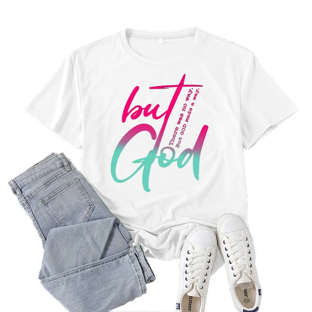 면 100% 신상품 베스트셀러 빈티지 레터 프린트 반팔 여성 캐주얼 봄 여름 라운드넥 다용도