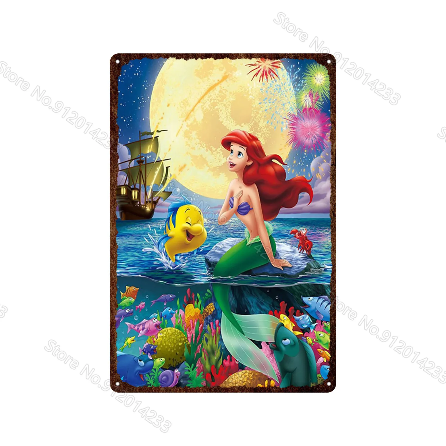 Disney Princess Metal Sign Vintage Tin Plaque The Little Mermaid Tinker Bell Poster Iron Plate Home Decor Club Bedroom Girl Gift