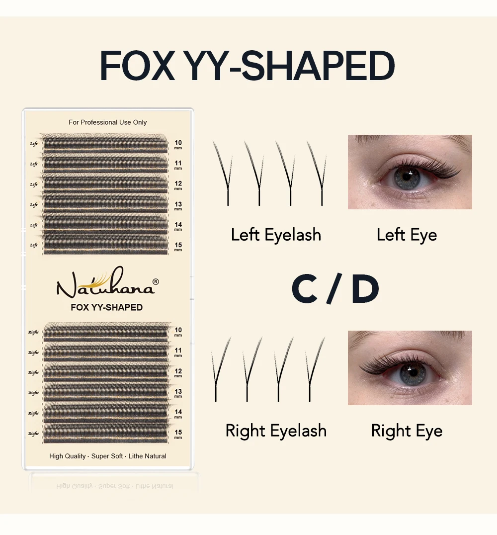 NATUHANA Fox YY-förmige Wimpernverlängerung, mattschwarz, natürlich, weich, YY-Falsche Wimpern, vorgefertigte Volumen-Fächerwimpern für Make-up-Tools – Detail 4