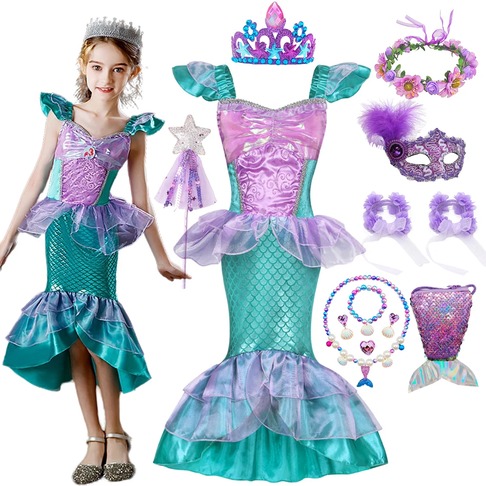 Girl Summer Mermaid Dress Ruffles Fishtail Princess Costume Children Birthday Surprise Gift Theme Party Outfits Kids Clothes