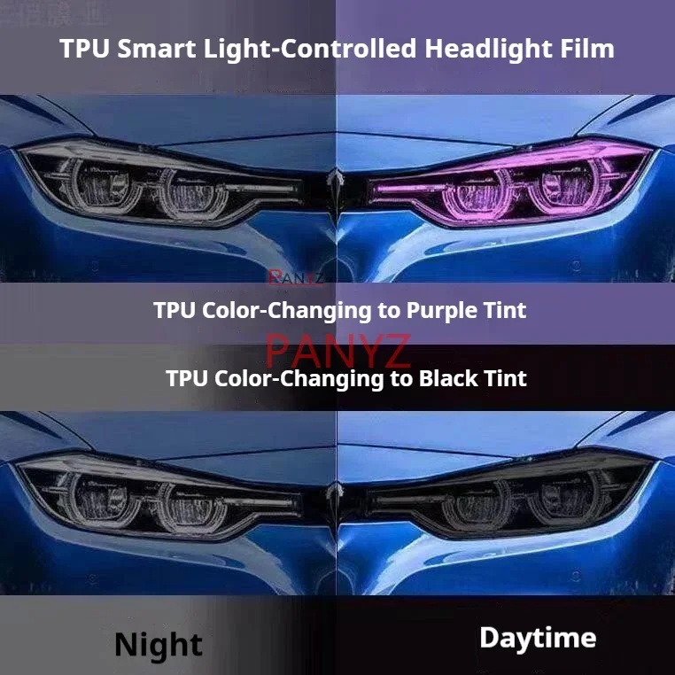 Photochromic PPF Sun Activated Technology Car Headlight Tint Film UV Light Control Color Changing Car Light Sticker Black Gray
