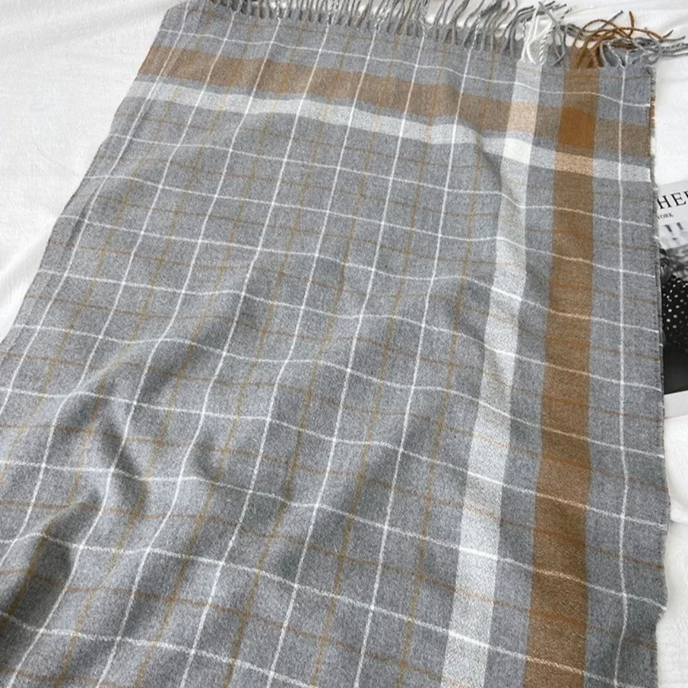 

Gifts Imitation Cashmere Plaid Knitted Scarf Long Warm Men Thick Shawl Large Korean Style Double-sided Scarf Women