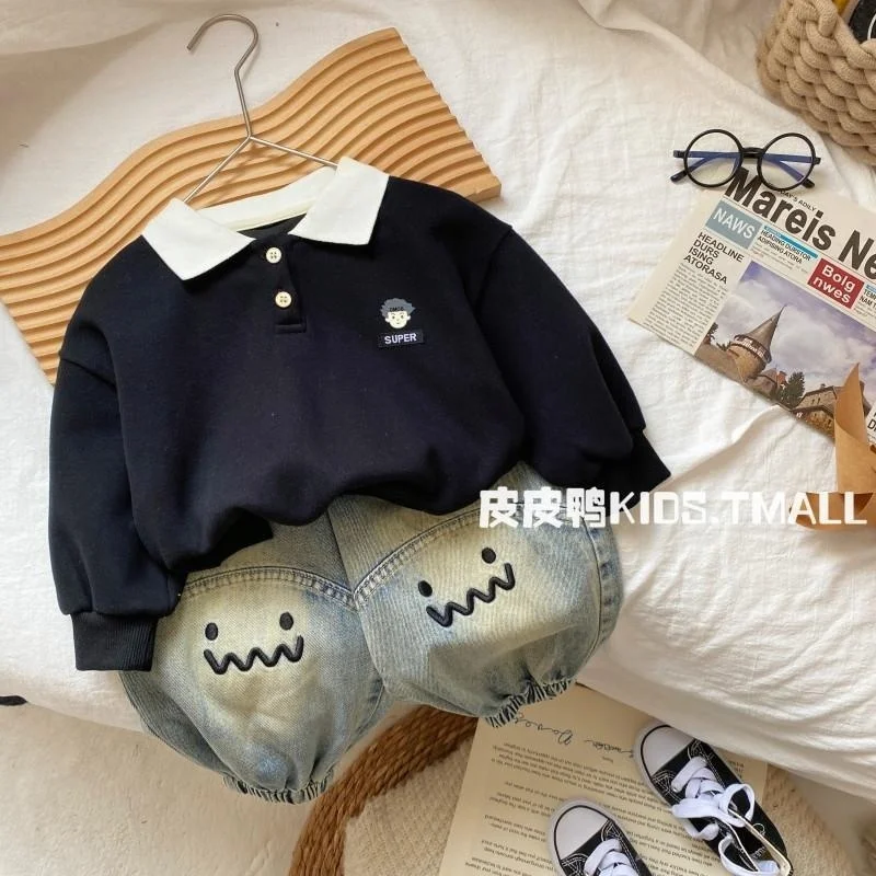 Pantaloni jeans per bambini Pantaloni primaverili e autunnali Pantaloni elasticizzati per ragazzi 2025 Pantaloni per piedi con stampa allentata per bambini nuovi da ragazzo 1 2 3 4 5 6 7 8T